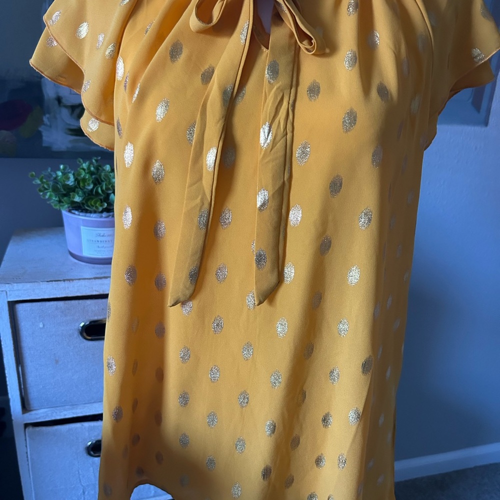 Yellow Blouse with Gold Polka Dots